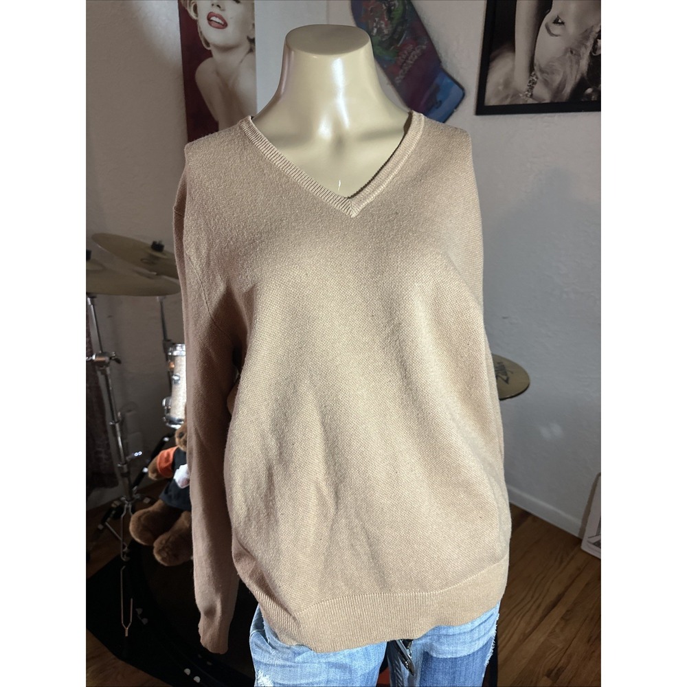 Polo Golf Ralph Lauren Sweater Men Light Brown M Wool Silk Knit Cashmere V-Neck